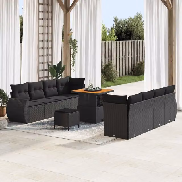 Set Divano da Giardino 11 pz Nero polyrattan 3361844