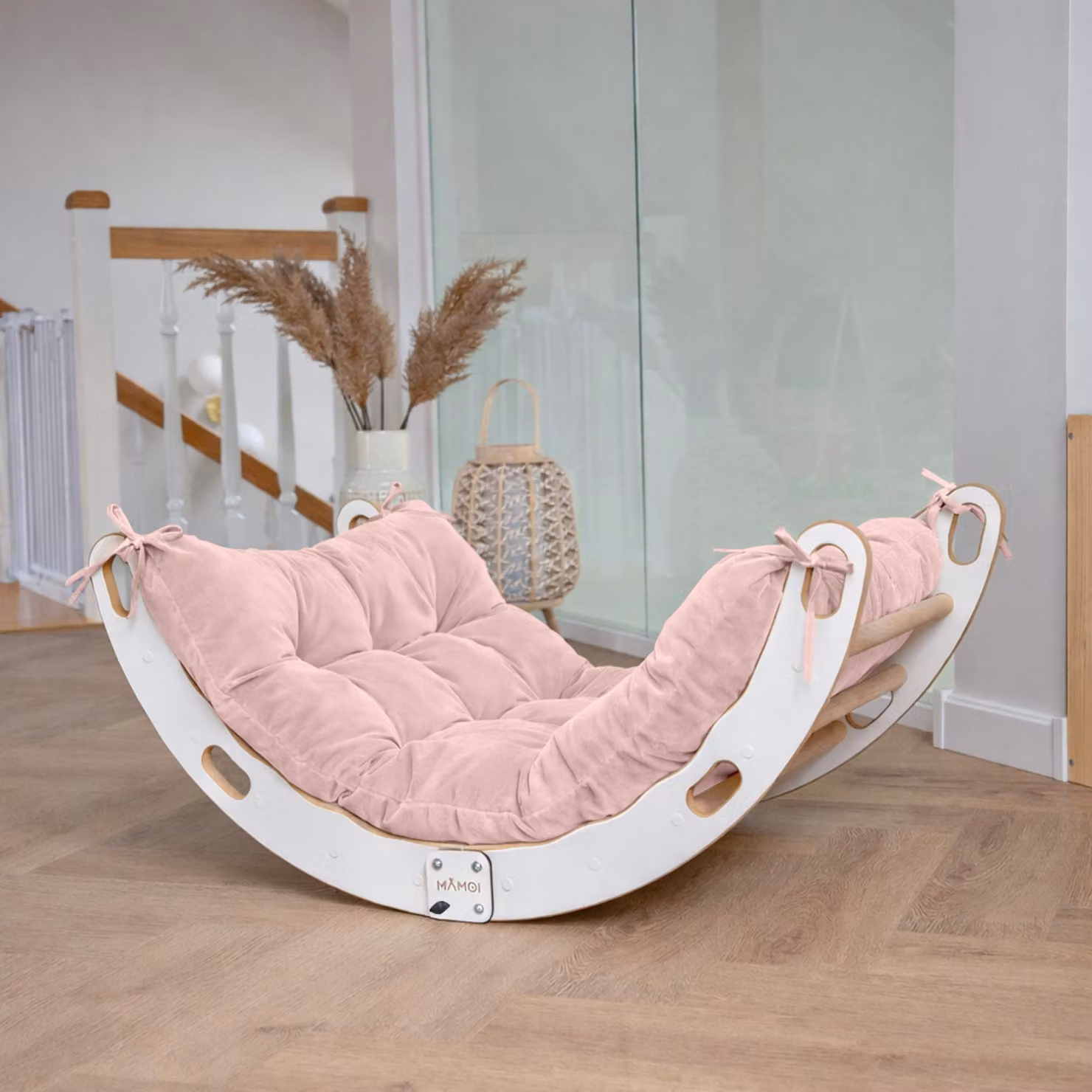MAMOI® Arco da arrampicata con cuscini, cuscini per altalena arcobaleno, triangolo da arrampicata, arrampicata per bambini, arco in legno per bambini, parco giochi, struttura per arrampicata da interno