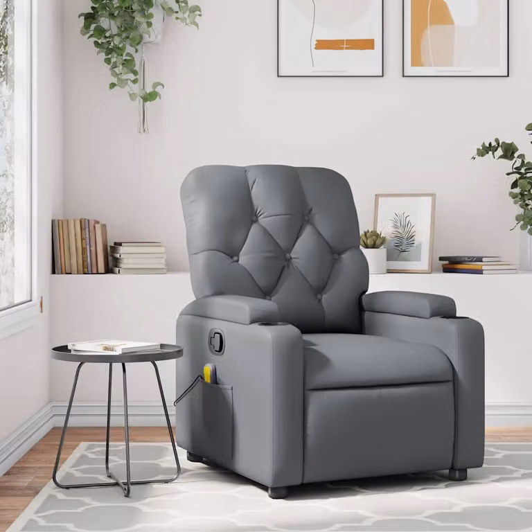 vidaXL Poltrona reclinabile relax in similpelle grigia con braccioli e struttura in legno e metallo
