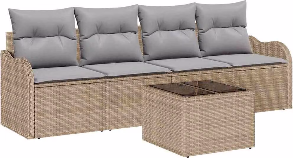 Set Divano da Giardino Beige polyrattan