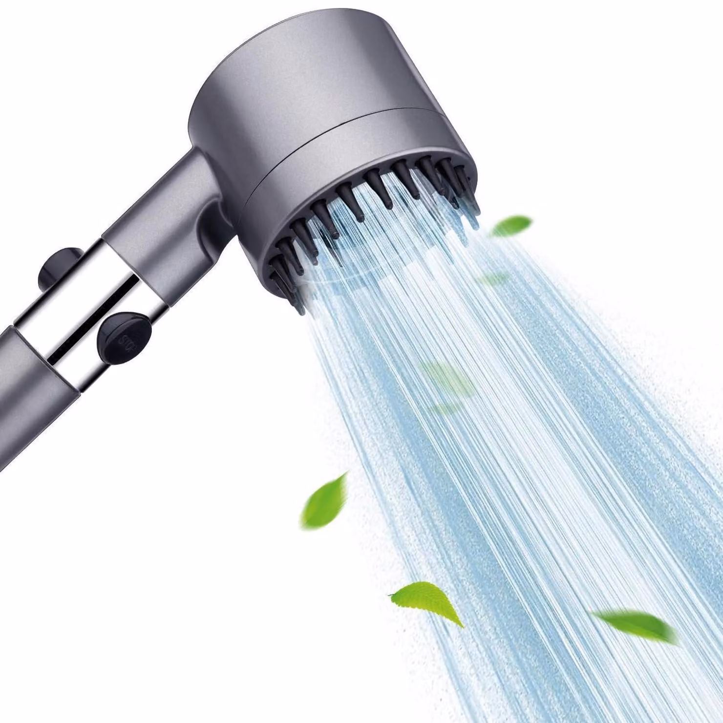 Testina doccia ad alta pressione con filtro, a risparmio idrico, soffione manuale con funzione massaggio, 3+1 tipi di getto, doccia a pioggia con funzione di arresto, colore grigio
