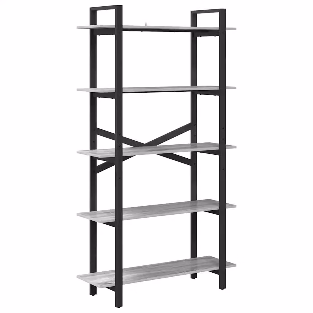 Libreria a scaffali in stile industrial vidaXL in legno e metallo, colore grigio, L 100 x P 33,5 x H 178 cm – 2