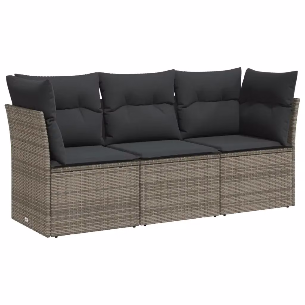 Set di divani da giardino vidaXL in polyrattan grigio con cuscini, composizione a L con elemento angolare e divano a 3 posti – 2