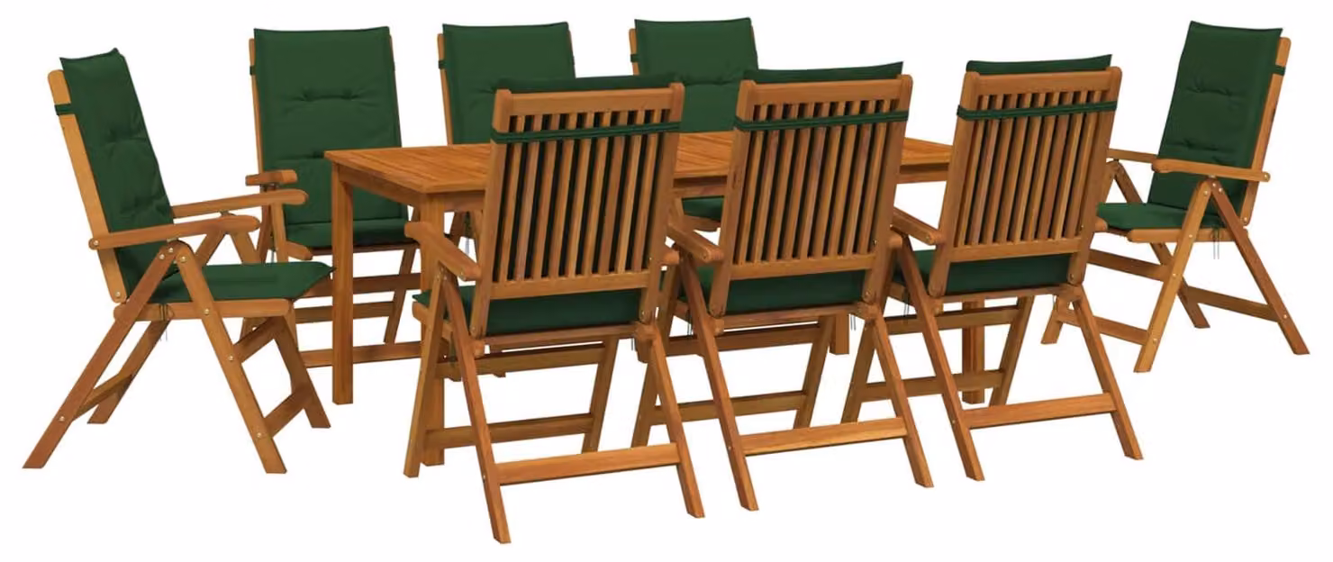 Set da giardino completo di 9 pezzi, per 8 persone, in legno massello di acacia naturale