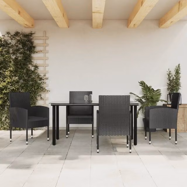 Set da Pranzo da Giardino 5 pz Nero in Polyrattan e Acciaio 3203348