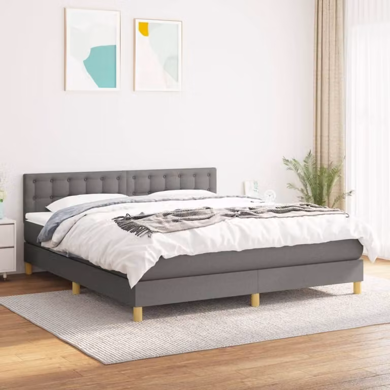 The Living Store Letto a molle con materasso grigio scuro 160x200 cm in tessuto