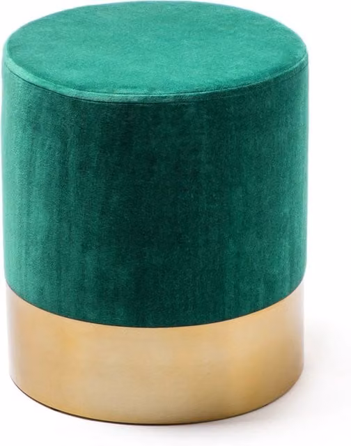 Pouf Pepino KENDRA HOME in velluto verde con base dorata cilindrica