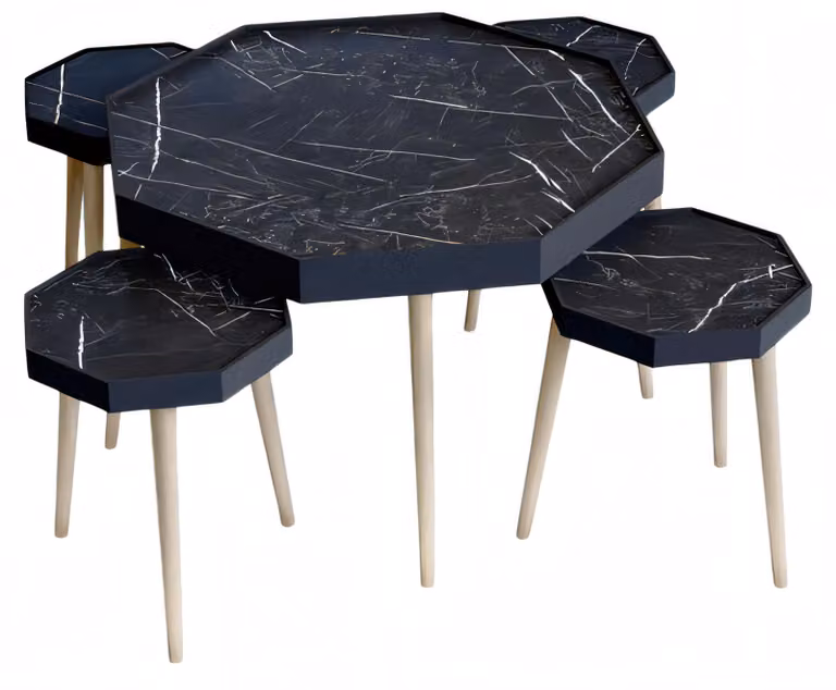 Schwarzer Holz Couchtisch mit Beistelltischen modernes Design