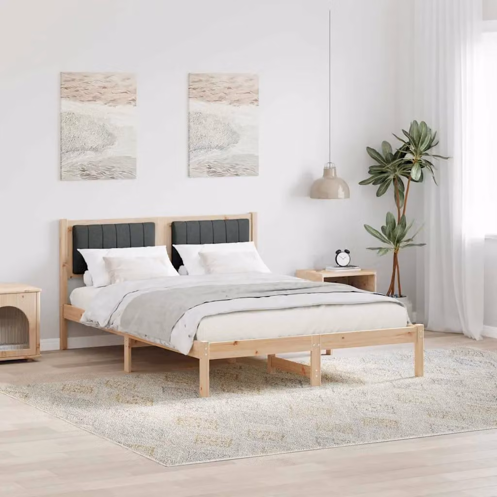 Letto con Testiera Rivestita vidaXL in Legno di Pino e Tessuto Grigio e Marrone L/P/H: 120 x 200 cm – 1