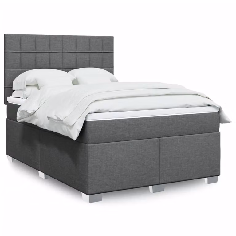 vidaXL Letto Ibrido con Materasso e Giroletto a Molle in Tessuto Grigio e Bianco L/P/H: 160 x 200 x 150,5 cm