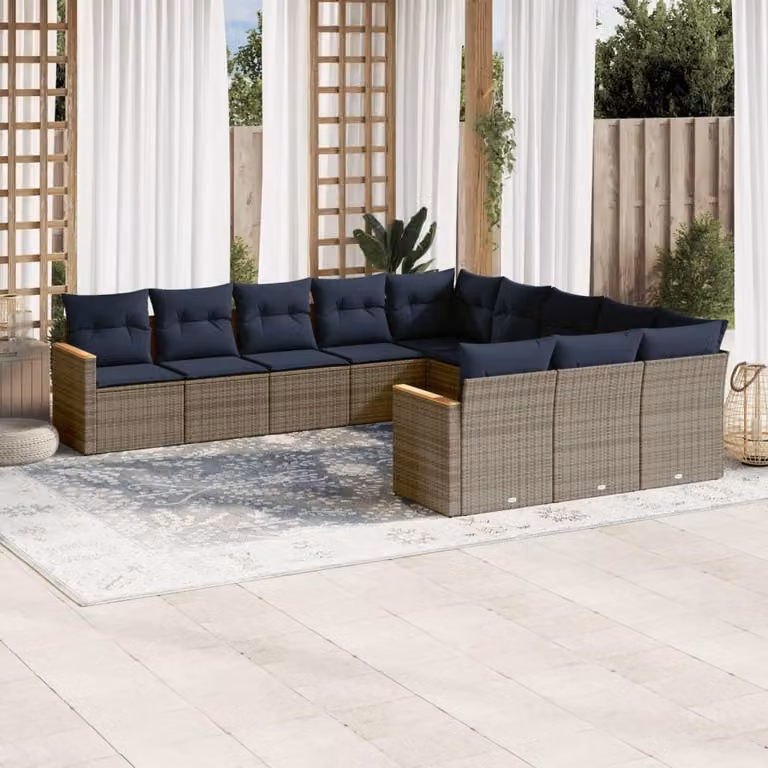 Maison Exclusive - Set da giardino 11 pezzi con cuscini, grigio, polyrattan