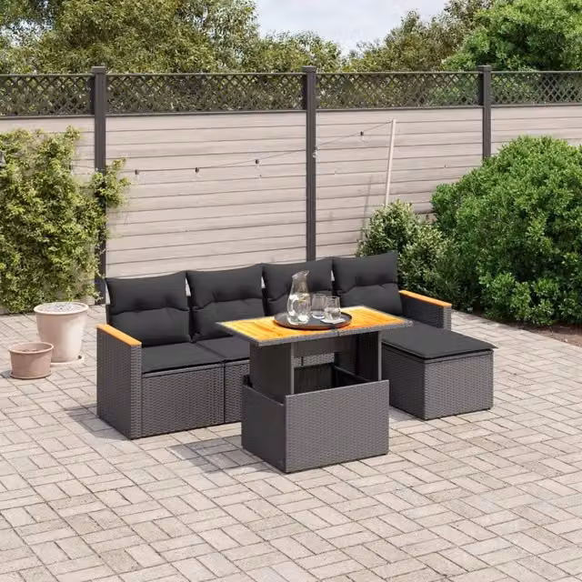 Set Divano da Giardino VIDAXL a L in Polyrattan Nero con 6 Cuscini Moderni – 1