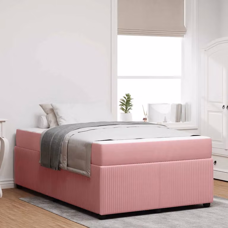 Struttura letto moderna vidaXL in tessuto e legno rosa L 120 x P 200 cm