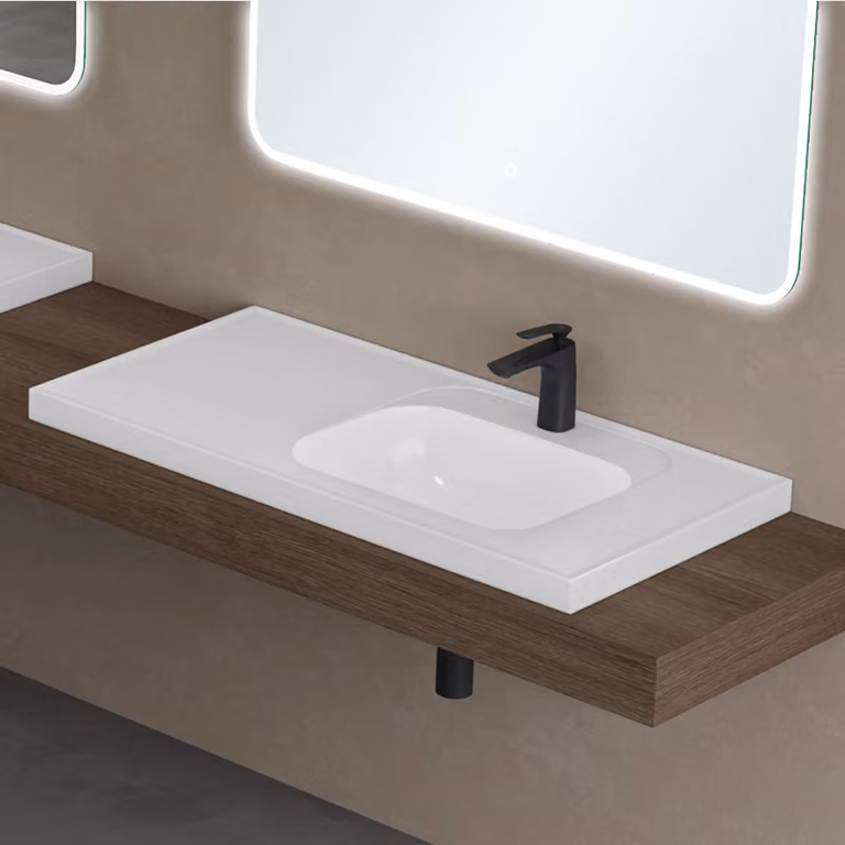 doporro Lavabo da Incasso Rettangolare con Vasca Integrata 100 cm in Marmoresina Bianco Lucido Colossum3601-800
