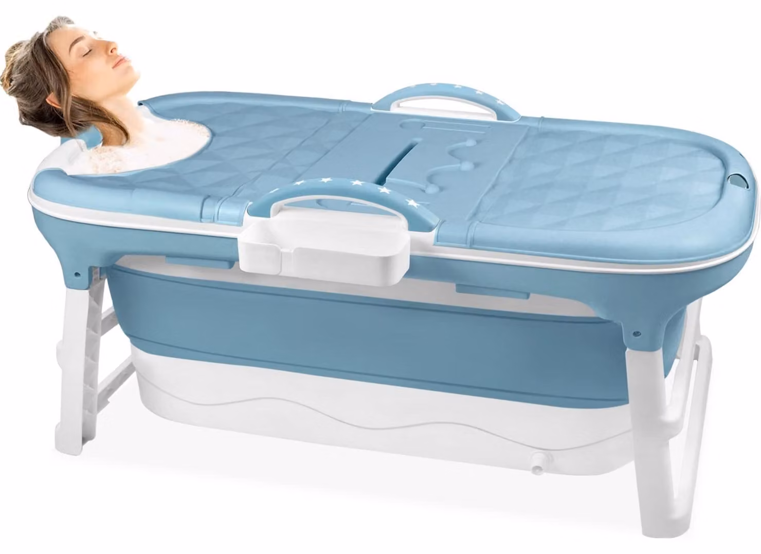 Vasca da bagno pieghevole con coperchio e maniglie, adatta per adulti