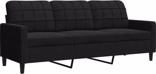 Divano moderno da soggiorno in velluto nero con struttura in metallo L: 197 cm, P: 80 cm, H: 77 cm – 1