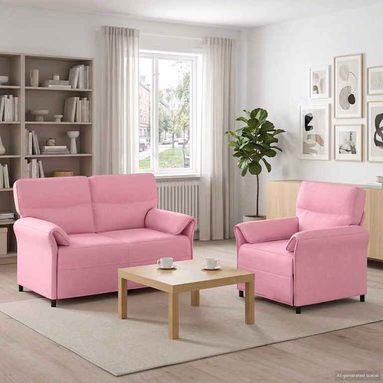 Set di 2 divani moderni vidaXL in tessuto rosa con struttura in metallo e cuscini inclusi