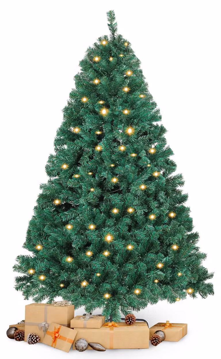 Albero di Natale artificiale Ikodm, altezza 180 cm, con 250 luci LED bianco caldo, 860 decorazioni, realizzato in plastica e dotato di base in metallo, ideale per il soggiorno