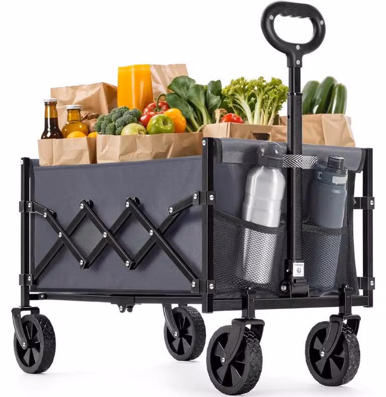 Carrello pieghevole manuale GFW909G01, con maniglia, capacità di 90 litri, portata massima fino a 180 kg, colore grigio