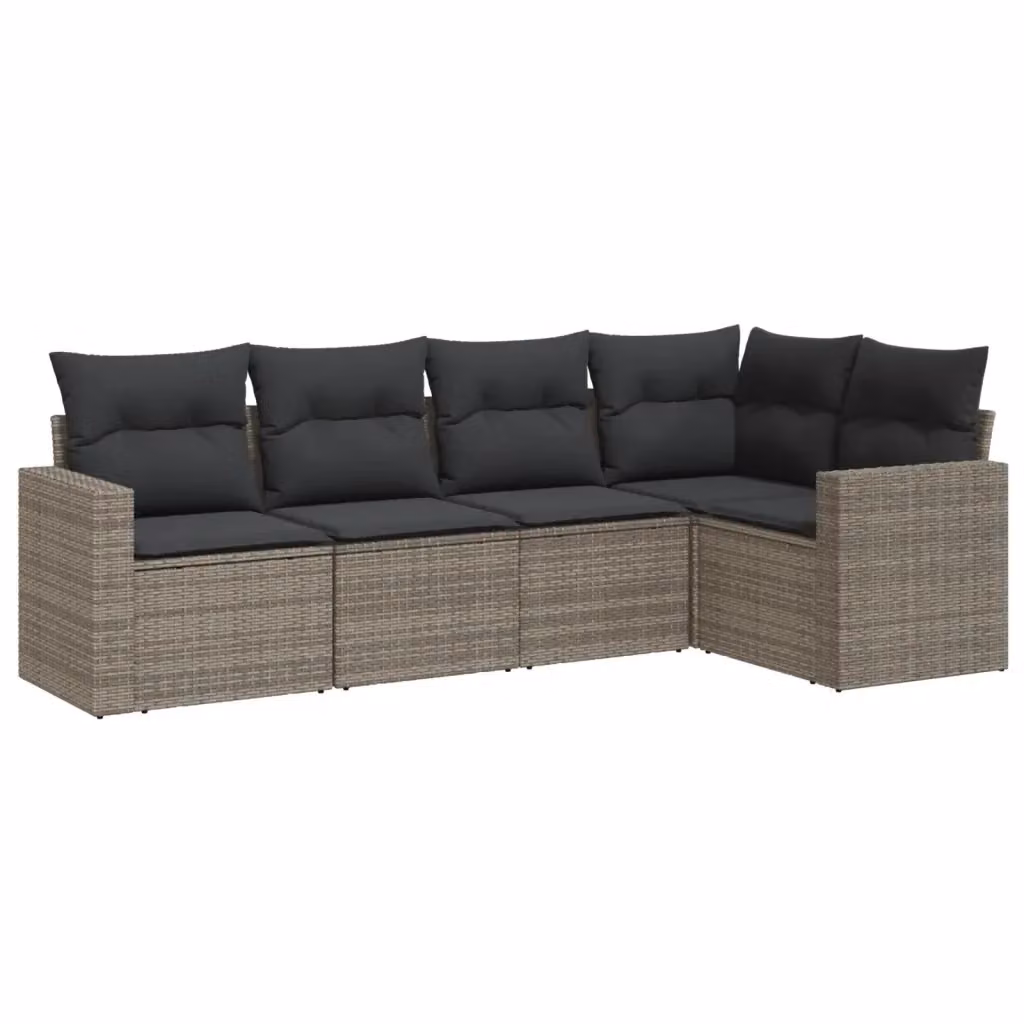 Set Divano da Giardino vidaXL 5 pz a Forma a L in Polyrattan Grigio con Cuscini Imbottiti e Rivestimenti Rimovibili – 2