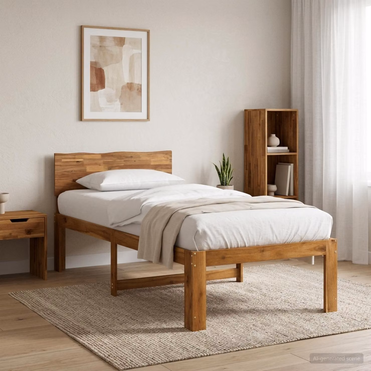 Letto Singolo con Testiera ROSTOCK vidaXL in Legno di Acacia Naturale, Marrone, L 80 x P 200 cm