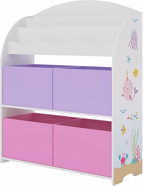 Scaffale dal design senza tempo per soggiorno camera da letto mobiletto per bambini con motivo oceano 98 x 83 x 30 cm bianco viola rosa 03_0011315