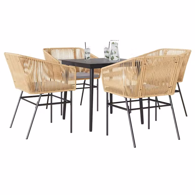 Set da pranzo da giardino vidaXL in polyrattan con tavolo in vetro e 5 pezzi con cuscini disponibile in nero, marrone o grigio