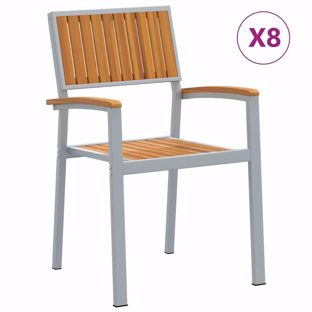 Set di 8 sedie impilabili vidaXL in legno di acacia marrone con braccioli per giardino e terrazza L/P/H: 56 x 57 x 87 cm – 2