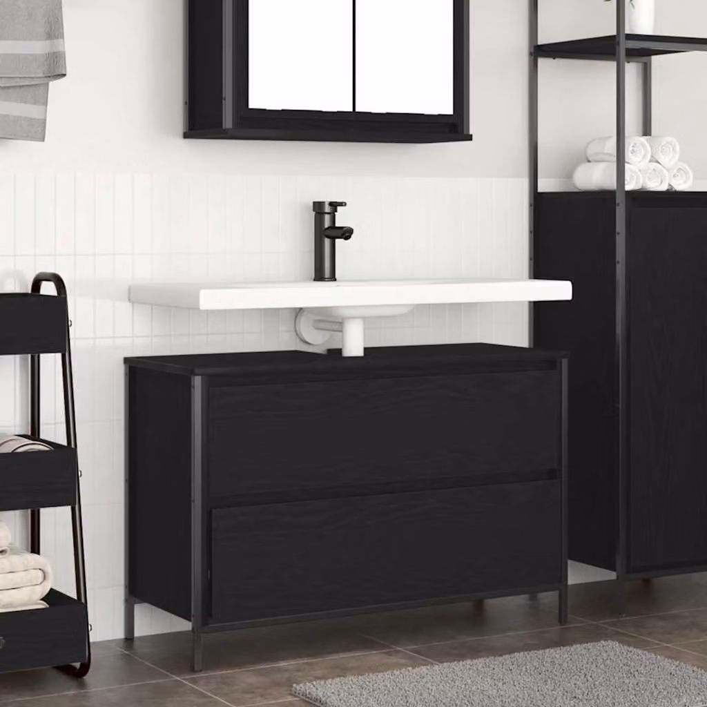 Mobile Lavabo da Bagno con Cassetti vidaXL in Rovere Nero, L: 90 cm, P: 34,5 cm, H: 60 cm