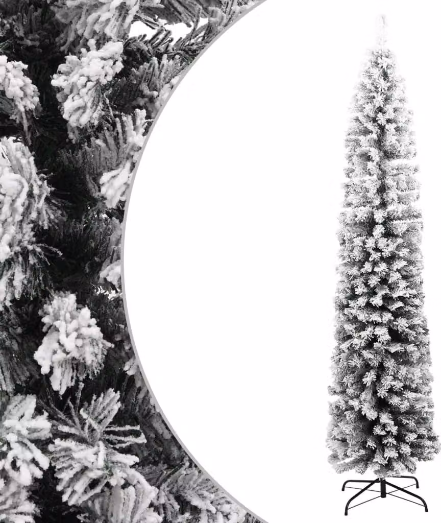 The Living Store Albero di Natale Artificiale Slim con Neve Verde 240 cm in PVC