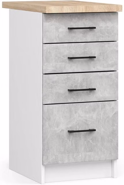 Mobile cucina modulare AKORD OLIWIA Bianco con 4 cassetti e piano di lavoro effetto Cemento L/P/H: 40 x 46 x 85 cm