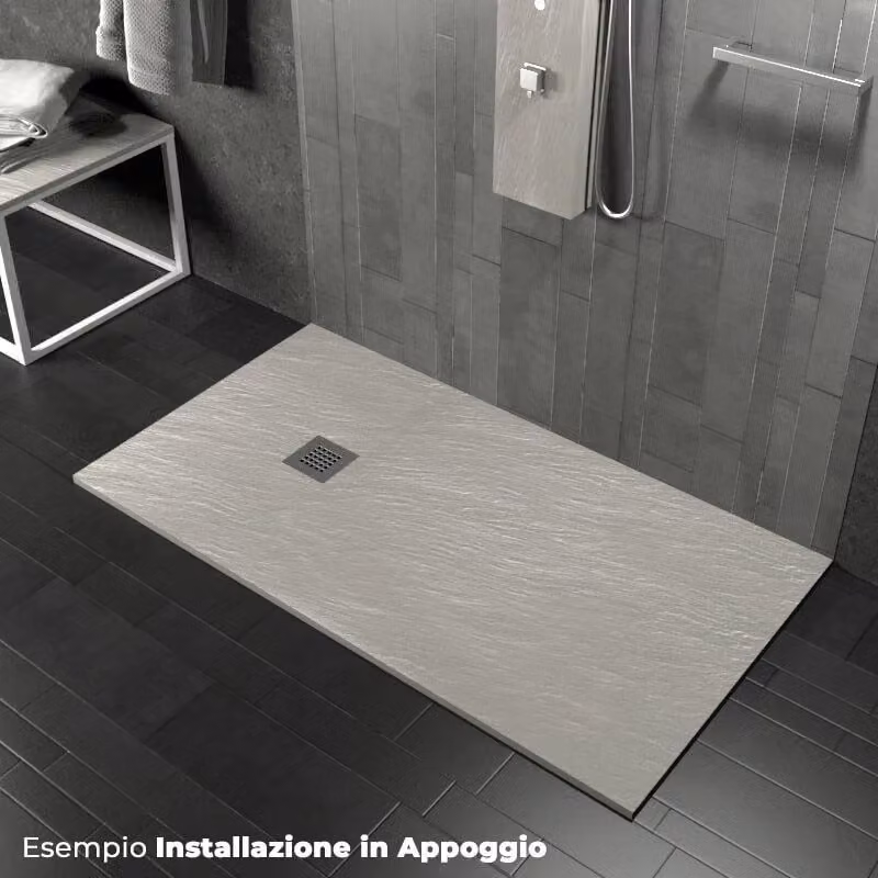 Piatto doccia rettangolare Pedrinelli Ardesia Stone Side Cemento colore grigio L: 200 cm, P: 100 cm – 2