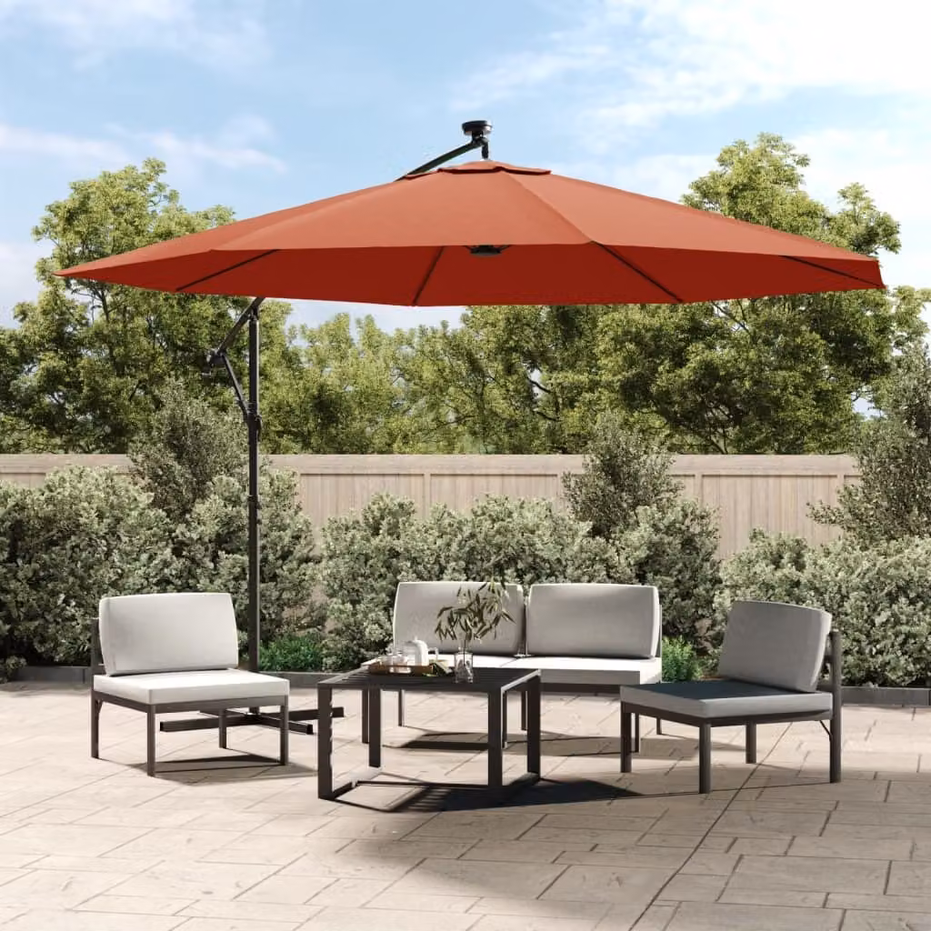 Maison Exclusive - Ombrellone da giardino con illuminazione a LED, palo in acciaio, colore terracotta, 350 cm