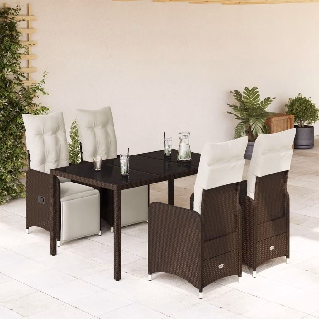 Maison Exclusive - Set Bistrò da Giardino 5 pz con Cuscini in Polyrattan Marrone
