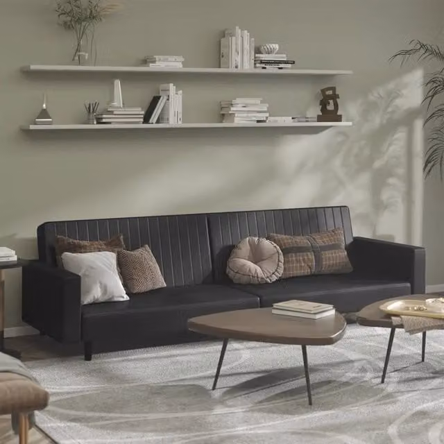 Divano Letto Click-Clack Moderno vidaXL in Similpelle Nero con Struttura in Legno Solido e Poggiatesta Regolabile L: 220 cm, P: 84,5 cm, H: 69 cm – 1