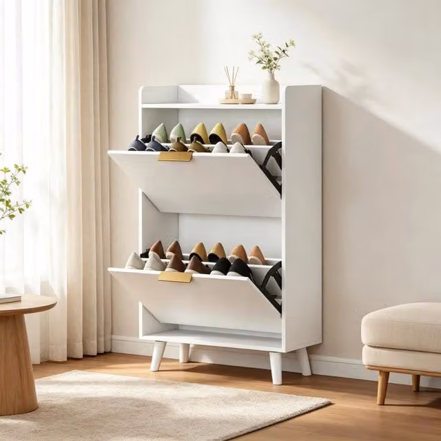 Scarpiera Mivray bianca con ante a ribalta per ingresso L: 70 cm, P: 30 cm, H: 120 cm