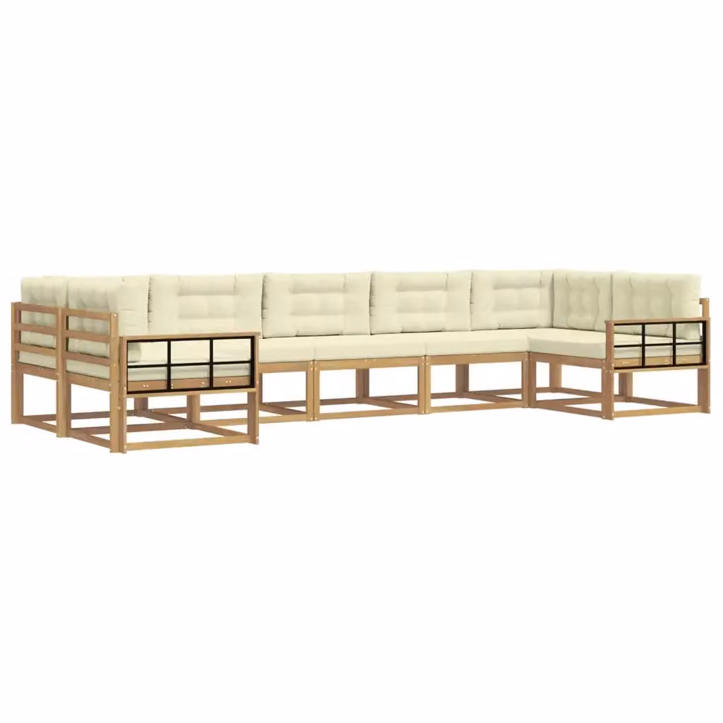 Set di divani da esterno a L vidaXL in legno di acacia con cuscini Bianchi e Beige – 2