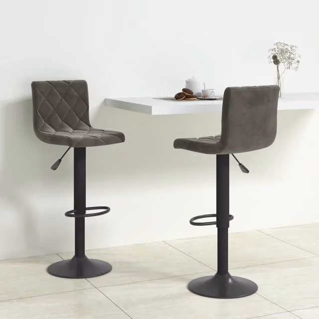 Set di 2 sedie da bar vidaXL in velluto grigio con base girevole a 360 gradi – 1