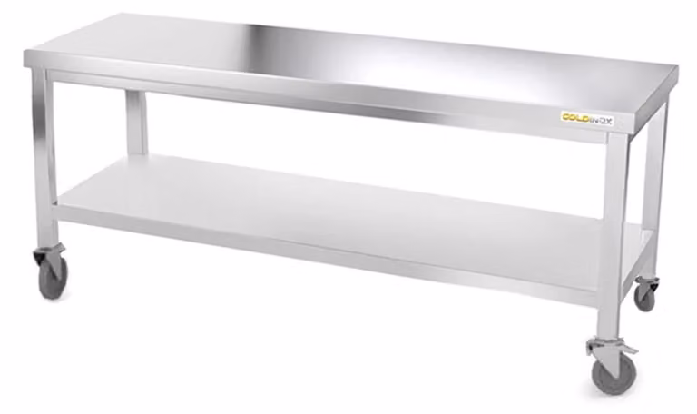 Tavolo da lavoro in acciaio inossidabile, base 1800 x 500 mm, su ruote, PREMIUM - GOLDINOX