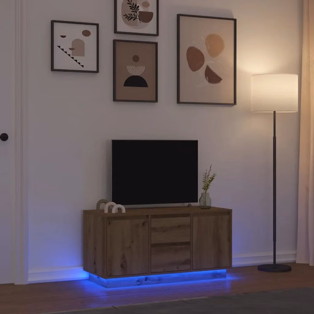 Mobile TV moderno in rovere con luci LED integrate e vani porta media, L 100 cm x P 41 cm x H 50 cm – 2