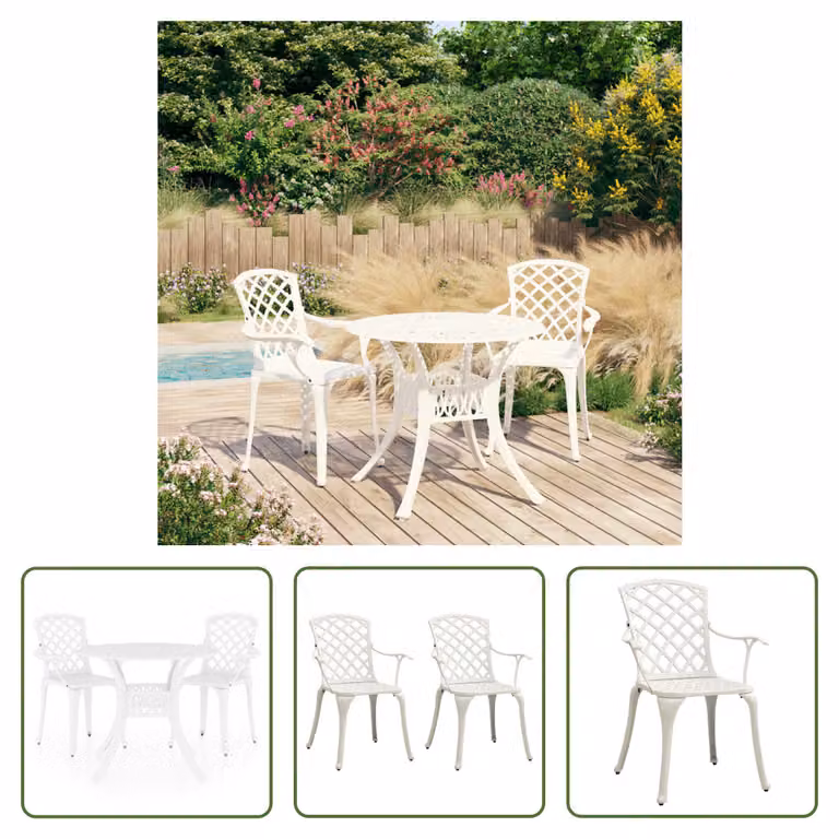 The Living Store Set bistrot 3 pezzi in alluminio fuso bianco