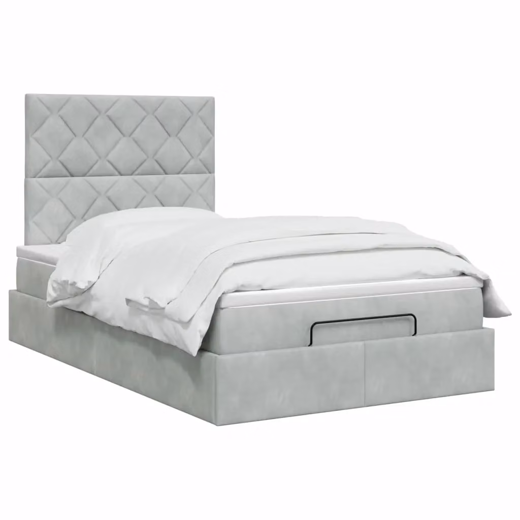 Letto ottomano moderno vidaXL in velluto grigio e bianco con contenitore a sollevamento e materasso a molle L/P/H: 120 x 200 x 88 cm – 2
