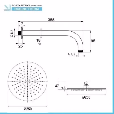 Set doccia da incasso INBAGNO Paco nero opaco con soffione tondo da 25 cm e doccetta manuale – 2