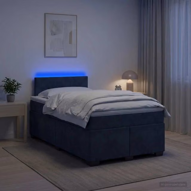 Letto con Box Spring, Materasso e LED vidaXL in Velluto Grigio, L/P: 120 x 200 cm