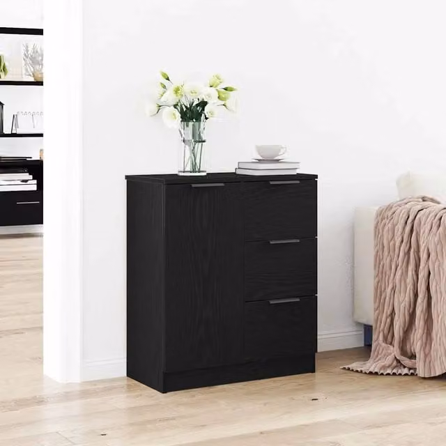 Credenza moderna vidaXL in legno MDF nero L 60 cm, P 30 cm, H 70 cm
