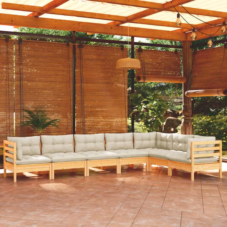 Maison Exclusive - Set Divani da Giardino 7 pz con Cuscini Crema in Massello di Pino