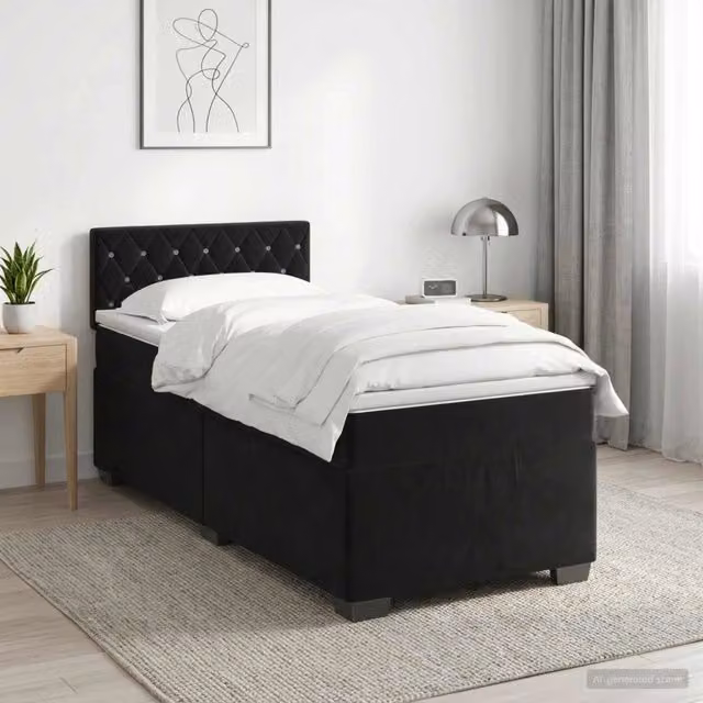 Letto box spring con materasso vidaXL in velluto nero L/P: 90 x 200 cm