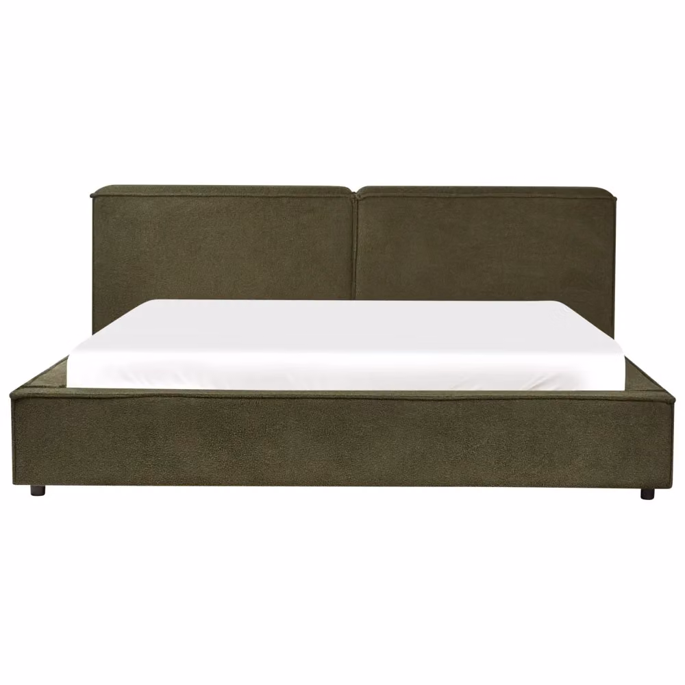 Letto matrimoniale Beliani in bouclé verde con struttura in legno e doghe, stile classico, L/P/H: 180 x 200 x 242 cm – 2