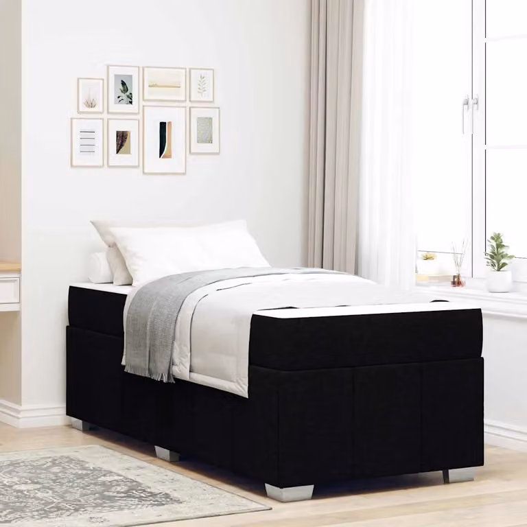 Struttura letto con materasso vidaXL in tessuto nero con doghe in legno L: 100 cm, P: 200 cm, H: 66 cm