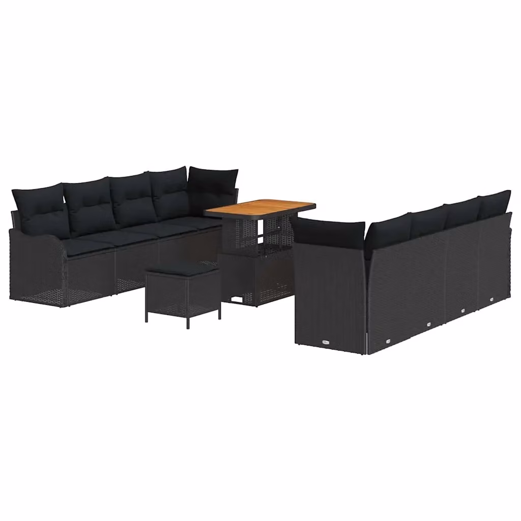 Set Divano da Giardino Moderno vidaXL in Polyrattan Nero con Cuscini e Tavolino da 11 Pezzi – 2